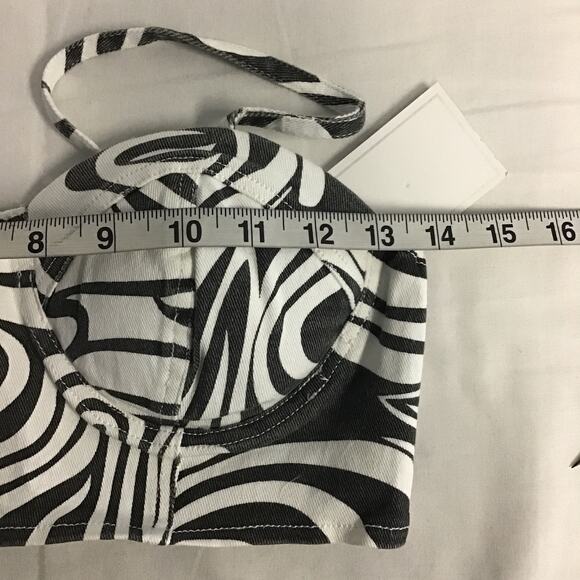 MELROSE WITH LOVE SZ S White Black Abstract Stretch Bustier Top NWT B75 - Picture 4 of 6